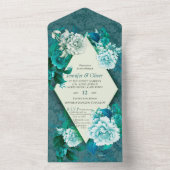 Blume mit weißer Rose auf grünem Muster All In One Einladung (Innen Boden)