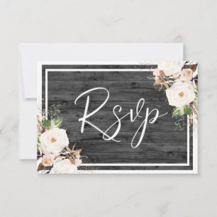 Blume mit weißer und weißer Farbe Holzkohle Rustik RSVP Karte