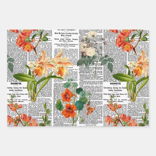 Blume mit Zeitungshintergrund Geschenkpapier Set (Vorderseite 3)