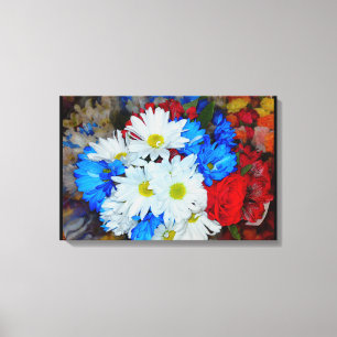 Blume Mix Leinwand, hellweiß und blau Leinwanddruck