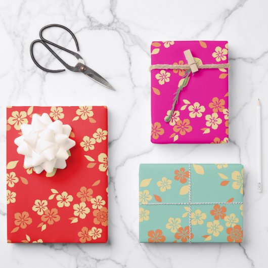 Blume-Mix-Muster Geschenkpapier Set (Vorderseite)