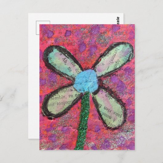 Blume Mixed Media Collage Postkarte (Vorne/Hinten)