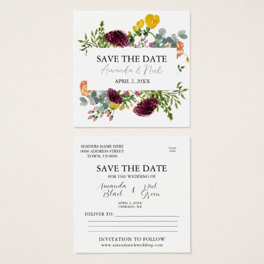 Blume Moderne, elegante Wasserfarbe Save the Date (Vorne & Hinten)