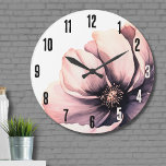 Blume Modernes Rosa Große Wanduhr<br><div class="desc">Niedliches und schlichtes modernes Hochzeitsdesign in Schwarz und Rosa Blume. Klassisch aber skurril mit schwarz, grau und cremefarbenen Blume mit schwarzen Schriftart und modernen Schriftzeichen. Bearbeiten Sie den gesamten Text zu Ihren eigenen Informationen. Sie können sogar die Hintergrundfarbe auf alles ändern, was Sie gewollt haben! Ich habe auch andere ähnliche...</div>