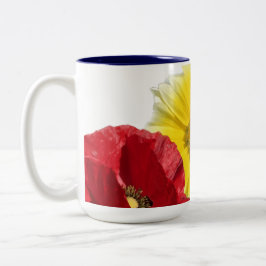 Blume, Mohn, Maisblume - blau, gelb Zweifarbige Tasse