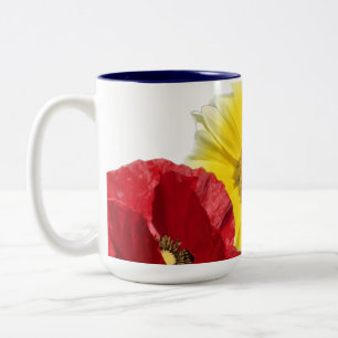 Blume, Mohn, Maisblume - blau, gelb Zweifarbige Tasse