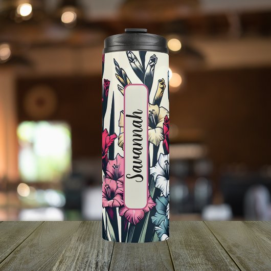 Blume Monat August Gladiolus Personalisiert Thermosbecher
