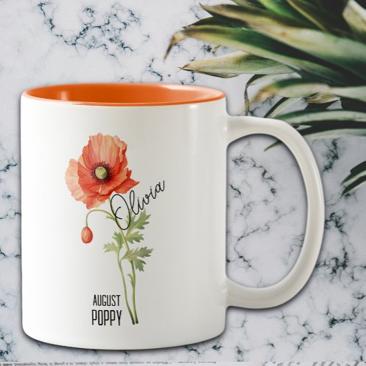 Blume Monat August Mohnname Zweifarbige Tasse