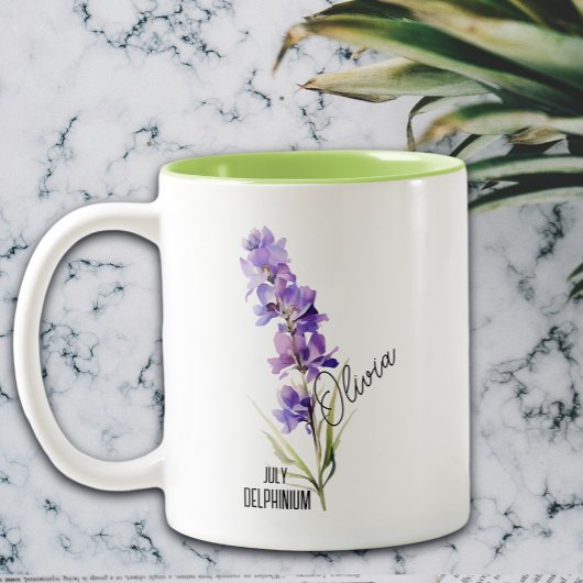Blume Monat Juli Delphinium Name Zweifarbige Tasse
