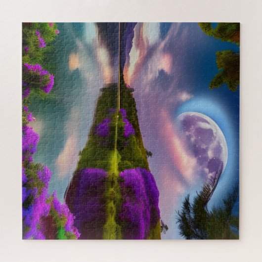 Blume Mond und Seeblick Puzzle (Horizontal)