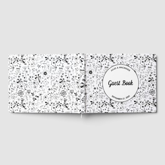 Blume Monochrome Moderne Hochzeit Gästebuch (Voll)