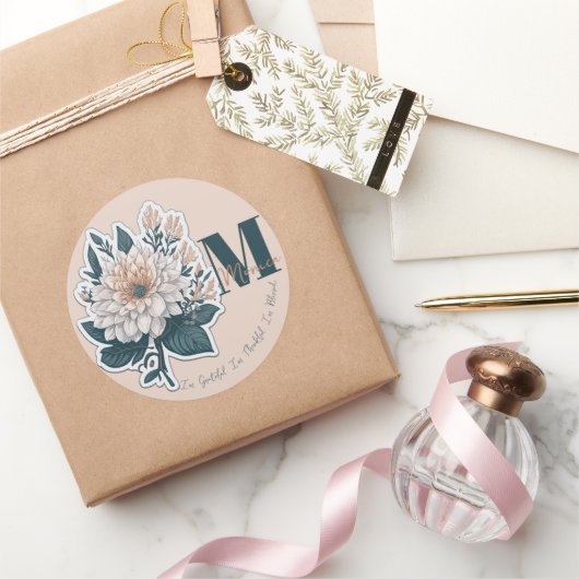 Blume-Monogramm-Aufkleber Runder Aufkleber (Schenken)