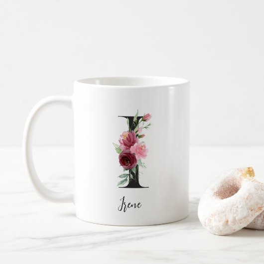 Blume Monogramm I Individuelle Name Kaffeetasse (Mit Donut)