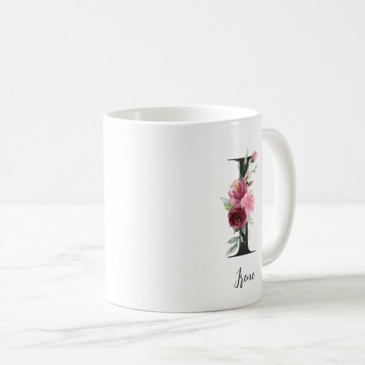 Blume Monogramm I Individuelle Name Kaffeetasse (VorderseiteRechts)