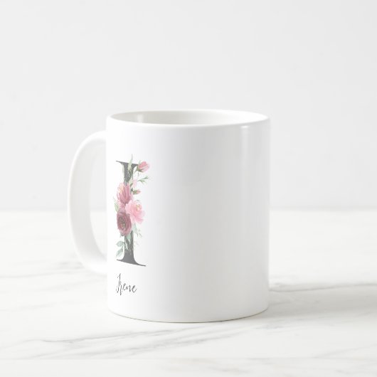 Blume Monogramm I Individuelle Name Kaffeetasse (Vorderseite Links)