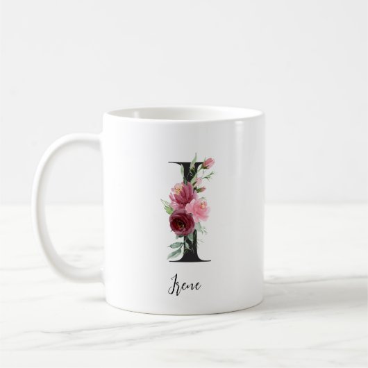 Blume Monogramm I Individuelle Name Kaffeetasse (Links)