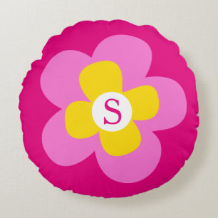 Blume Monogramm rosa Rundkopfkissen Rundes Kissen
