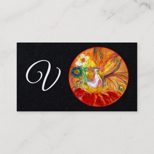 BLUME MONOGRAMM Rot-Gelb-Schwarzpapier Visitenkarte (Rückseite)