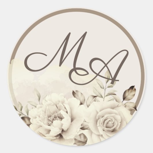 Blume Monogramm rustikale Rosen Hochzeitsticker Runder Aufkleber (Vorderseite)