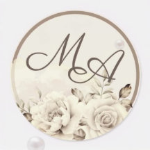 Blume Monogramm rustikale Rosen Hochzeitsticker