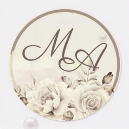 Blume Monogramm rustikale Rosen Hochzeitsticker Runder Aufkleber