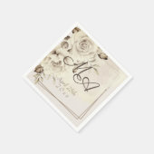 Blume Monogramm Rustikales Weißrosenpapier Serviette (Ecke)
