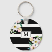 Blume Monogramm Schwarz-weiß gestrichen Schlüsselanhänger (Vorderseite)