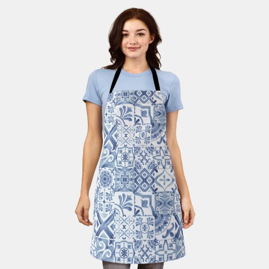 Blume Mosaik, blaues Mosaikmuster Schürze (Getragen)