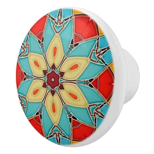 Blume Motif aus Emamel Glass Shapes - Türkis Keramikknauf (Rechts)