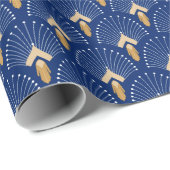 Blume Motif: Blau, Gold und Weiß Deco Fan Geschenkpapier (Rolleneckpunkt)