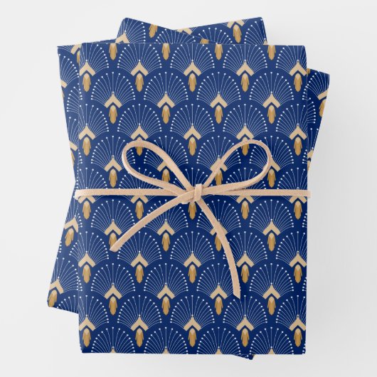 Blume Motif: Blau, Gold und Weiß Deco Fan Geschenkpapier Set (Beispiel)