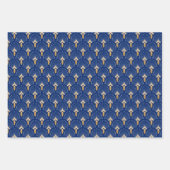 Blume Motif: Blau, Gold und Weiß Deco Fan Geschenkpapier Set (Vorderseite)