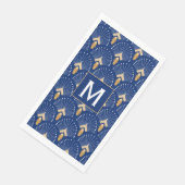 Blume Motif: Blau, Gold und Weiß Deco Fan Serviette (Ecke)