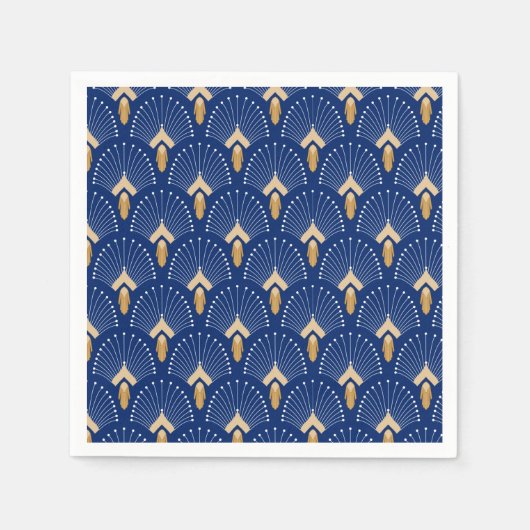 Blume Motif: Blau, Gold und Weiß Deco Fan Serviette (Vorderseite)
