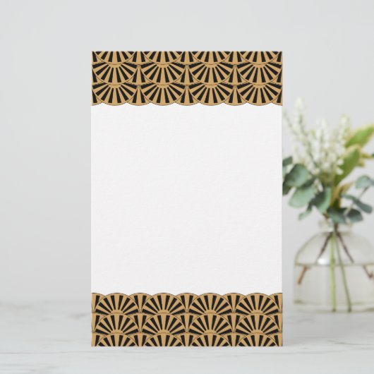 Blume Motif für das Schwarze Déco Briefpapier (Stehend Vorderseite)