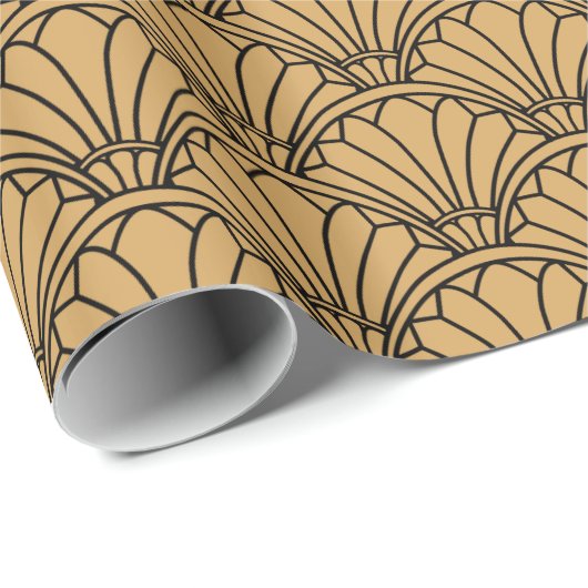 Blume Motif für das Schwarze Déco Geschenkpapier (Rolleneckpunkt)