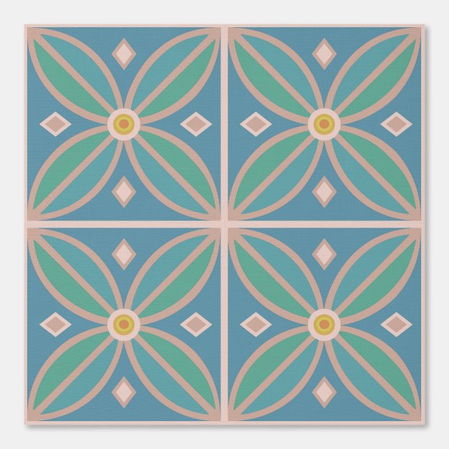 Blume motif Pfauenblau grün und Terrakotta Tapete (Vorderseite)