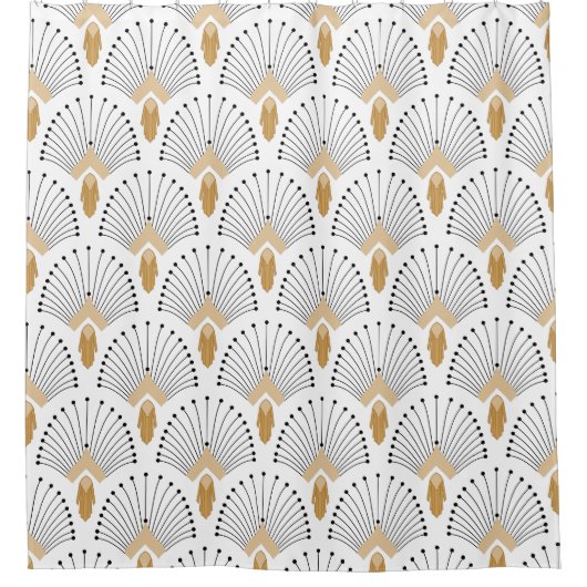 Blume Motif: Schwarz-Weiß-Deco-Deco-Fan Duschvorhang (Vorderseite)