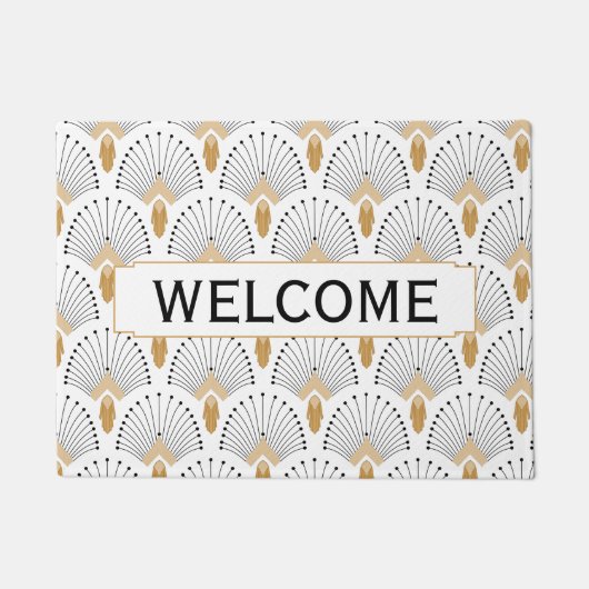 Blume Motif: Schwarz-Weiß-Deco-Deco-Fan Fußmatte (Vorderseite)