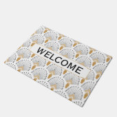 Blume Motif: Schwarz-Weiß-Deco-Deco-Fan Fußmatte (Schrägansicht)