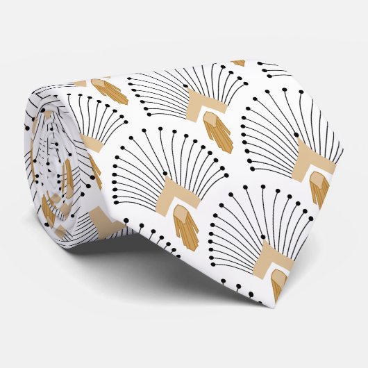 Blume Motif: Schwarz-Weiß-Deco-Deco Krawatte (Gerollt)