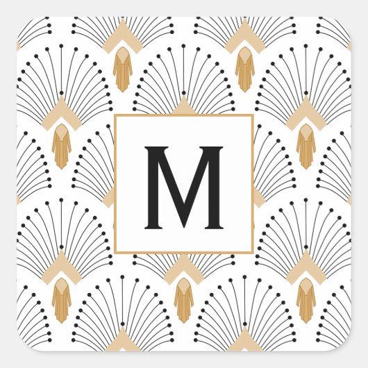 Blume Motif: Schwarz-Weiß-Deco-Deco Quadratischer Aufkleber (Vorderseite)