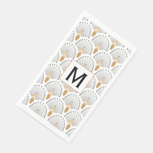 Blume Motif: Schwarz-Weiß-Deco-Deco Serviette (Ecke)