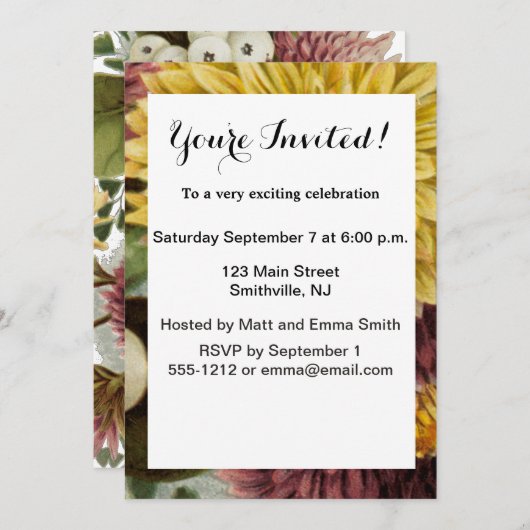 Blume Mum Floral Einladung (Vorne/Hinten)