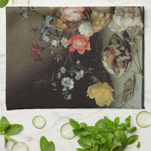 Blume, Muscheln und Insekten Balthasar van der Ast Geschirrtuch (Gefaltet)
