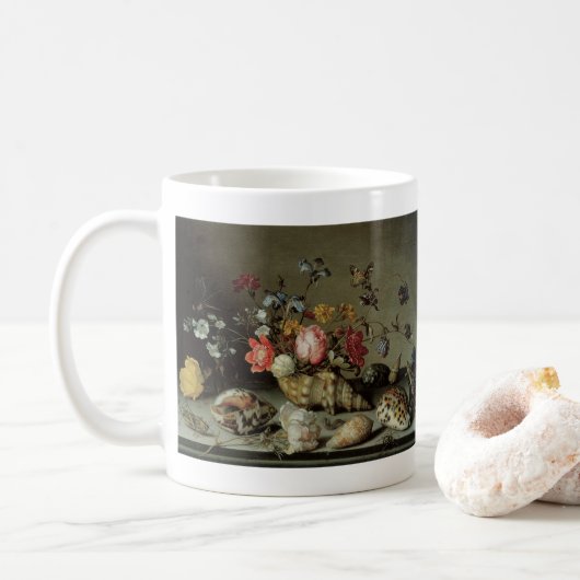 Blume, Muscheln und Insekten Balthasar van der Ast Kaffeetasse (Mit Donut)