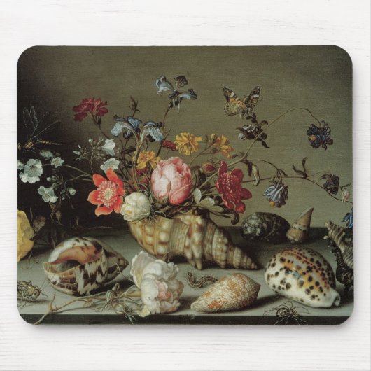 Blume, Muscheln und Insekten Balthasar van der Ast Mousepad (Vorne)