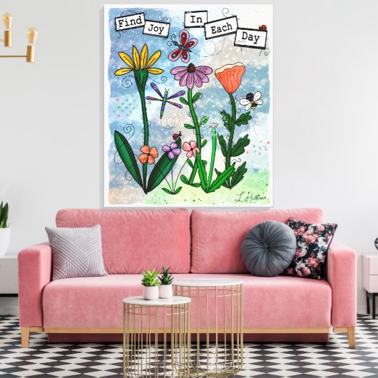 Blume, Musical Notes und Joy Artwork Leinwanddruck (Insitu (Wohnzimmer))