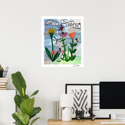 Blume, Musical Notes und Joy Artwork Poster (Heimbüro)