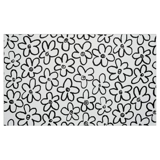 Blume Muster 080821 - Schwarz/Weiß Stoff (Fat Quarter (45,7 x 55,9 cm))